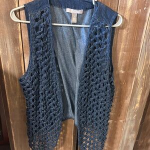Chico's Indigo Crochet Open Vest